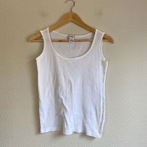 Vintage Pout Ribbed Tank Top Womens Size Medium White Scoop Neck Cotton Basic